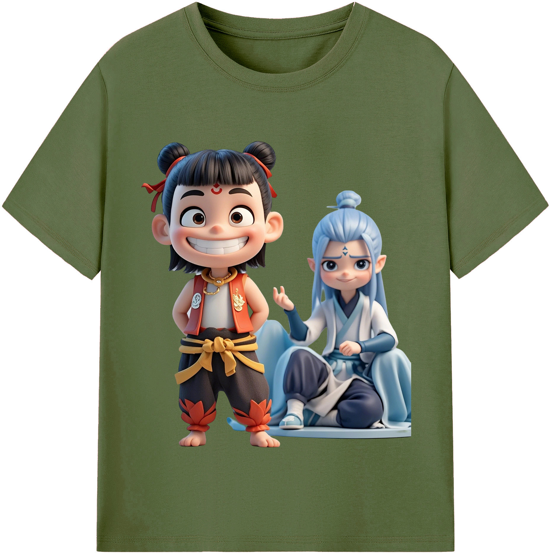 （画像用） Ne Zha 2 ナタ 魔童の大暴れ 綿100％半袖Tシャツ（フロントプリント）
